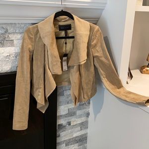 BCBGMaxAzria Taupe Suede Drape Front Blazer